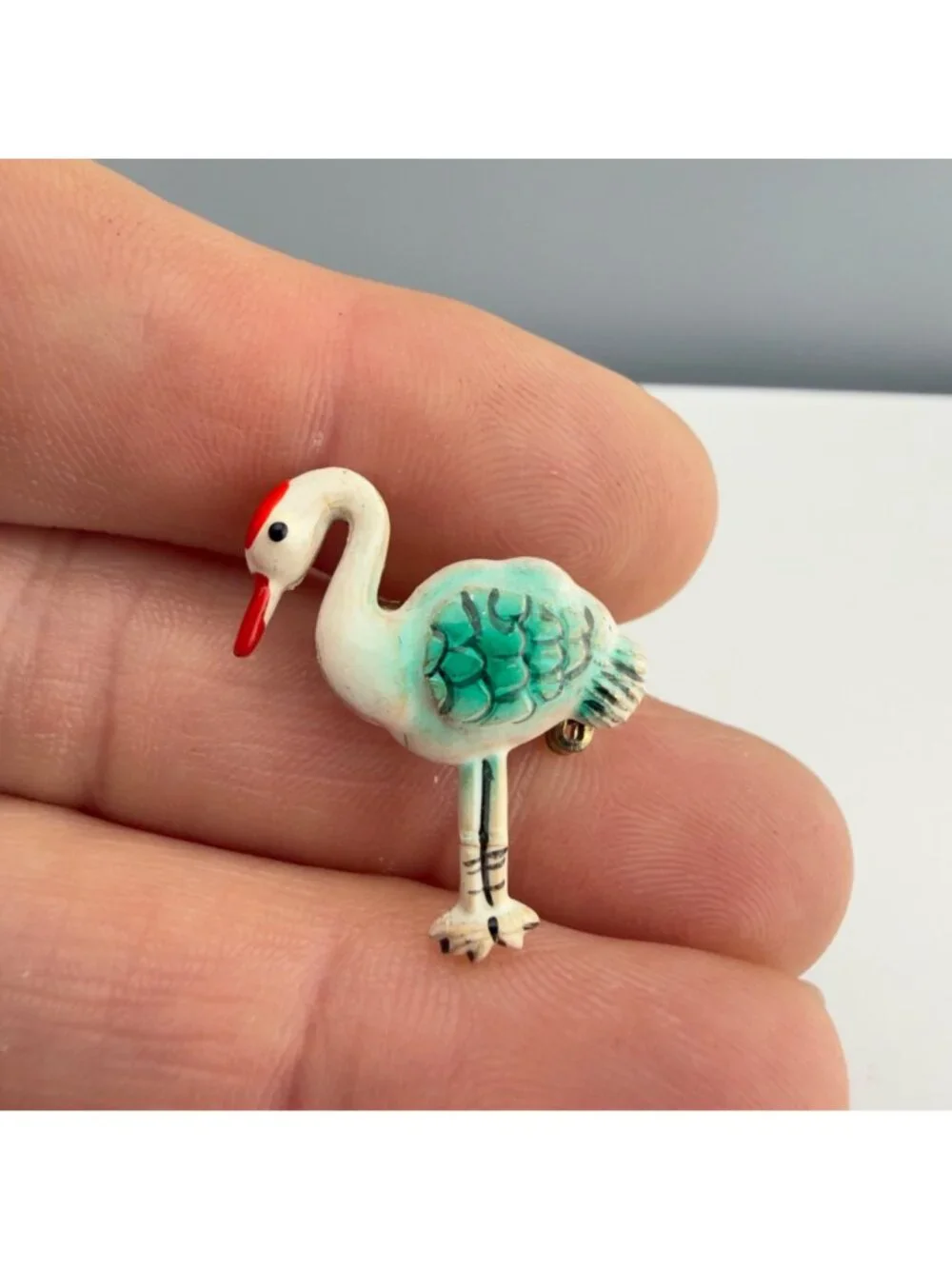 Vintage Enamel Brooch Set Flamingo Palm Tree Crane Pins Retro Florida
